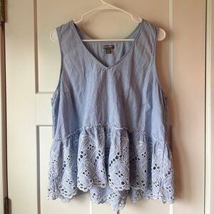 Falls Creek Light Blue Sleeveless Blouse with Lace